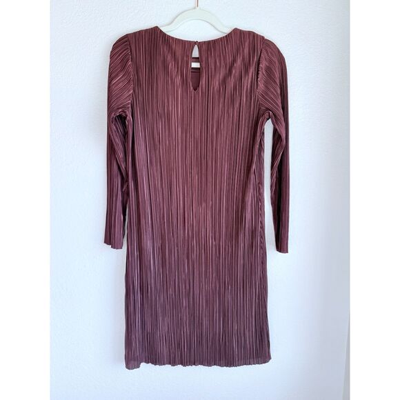 NWT Sam Edelman Long Sleeve Plisse Crinkle High Neck Burgundy Shift Dress Size 2 - Picture 6 of 12